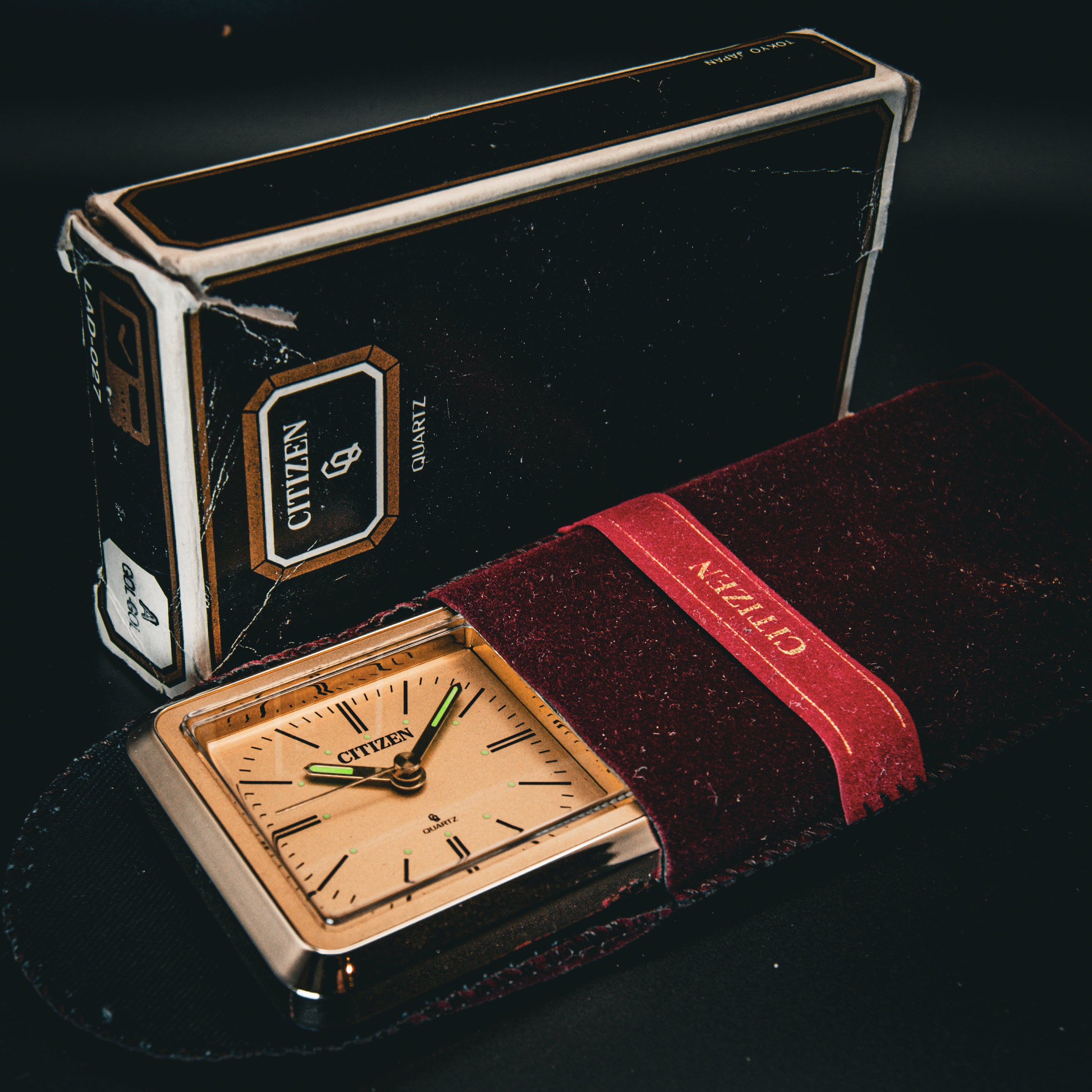 Vintage Citizen "Digi-Ana" Travel Alarm Clock - Gold Tone - 1980s Hybrid Display - Original Box, Pouch & Papers