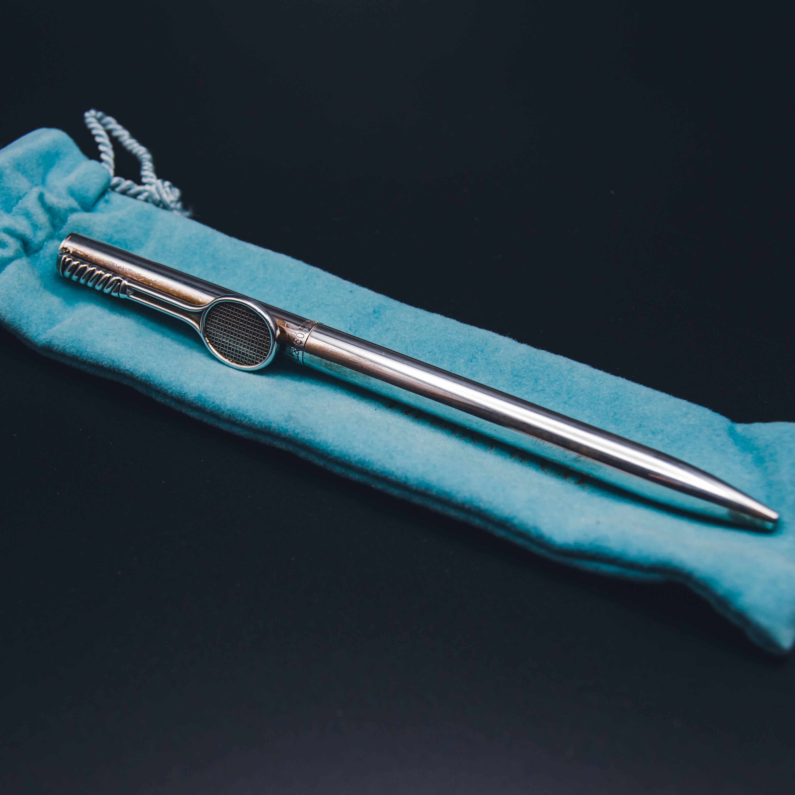 Vintage Tiffany & Co. Sterling Silver Tennis Racket Pen - Original Blue Box & Pouch - Full Set