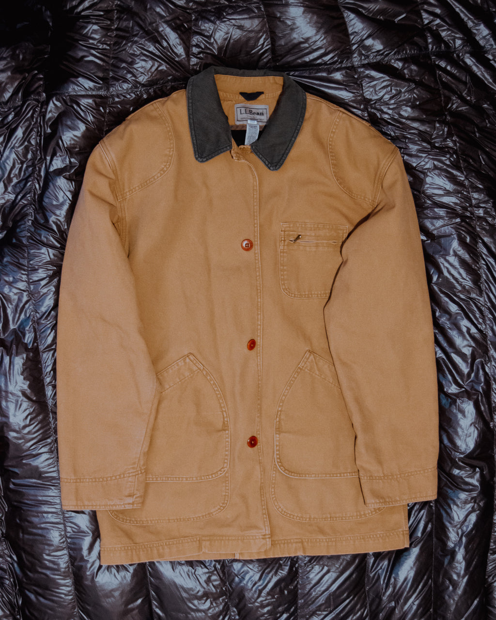 Vintage L.L. Bean Barn Coat - Tan Canvas Field Jacket - Green Corduroy ...