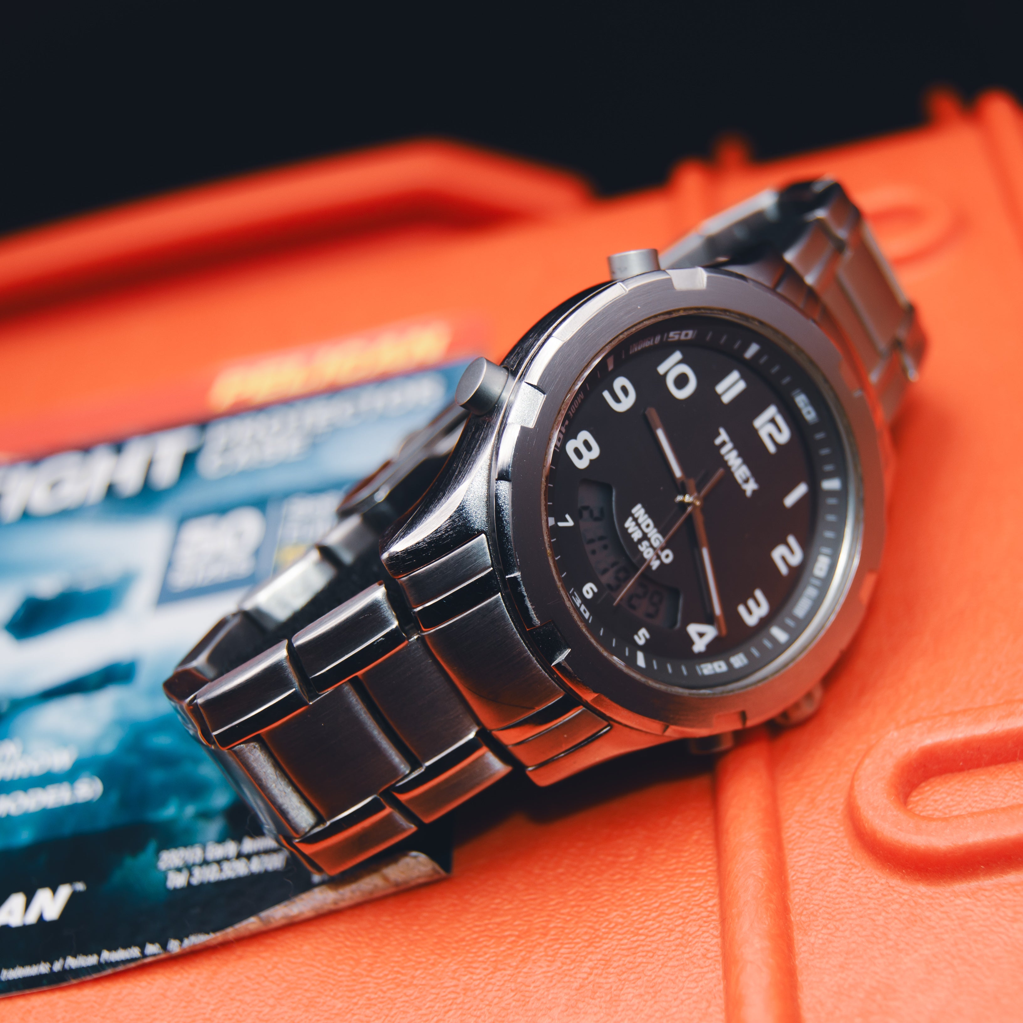 Timex Ana-Digi "Smiley" Hybrid Watch - Stainless Steel Alarm Chronograph - Indiglo - Y2K Era