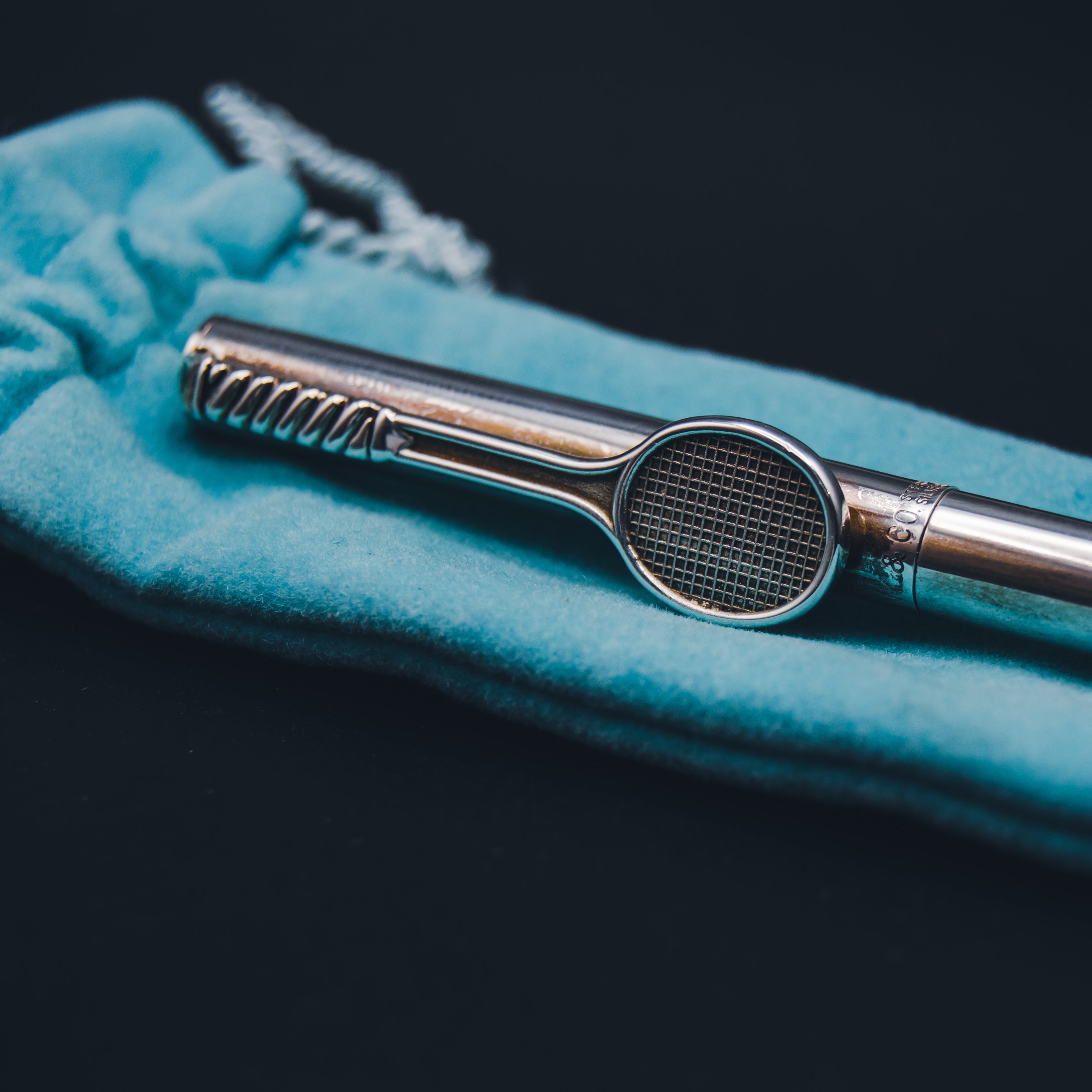 Vintage Tiffany & Co. Sterling Silver Tennis Racket Pen - Original Blue Box & Pouch - Full Set