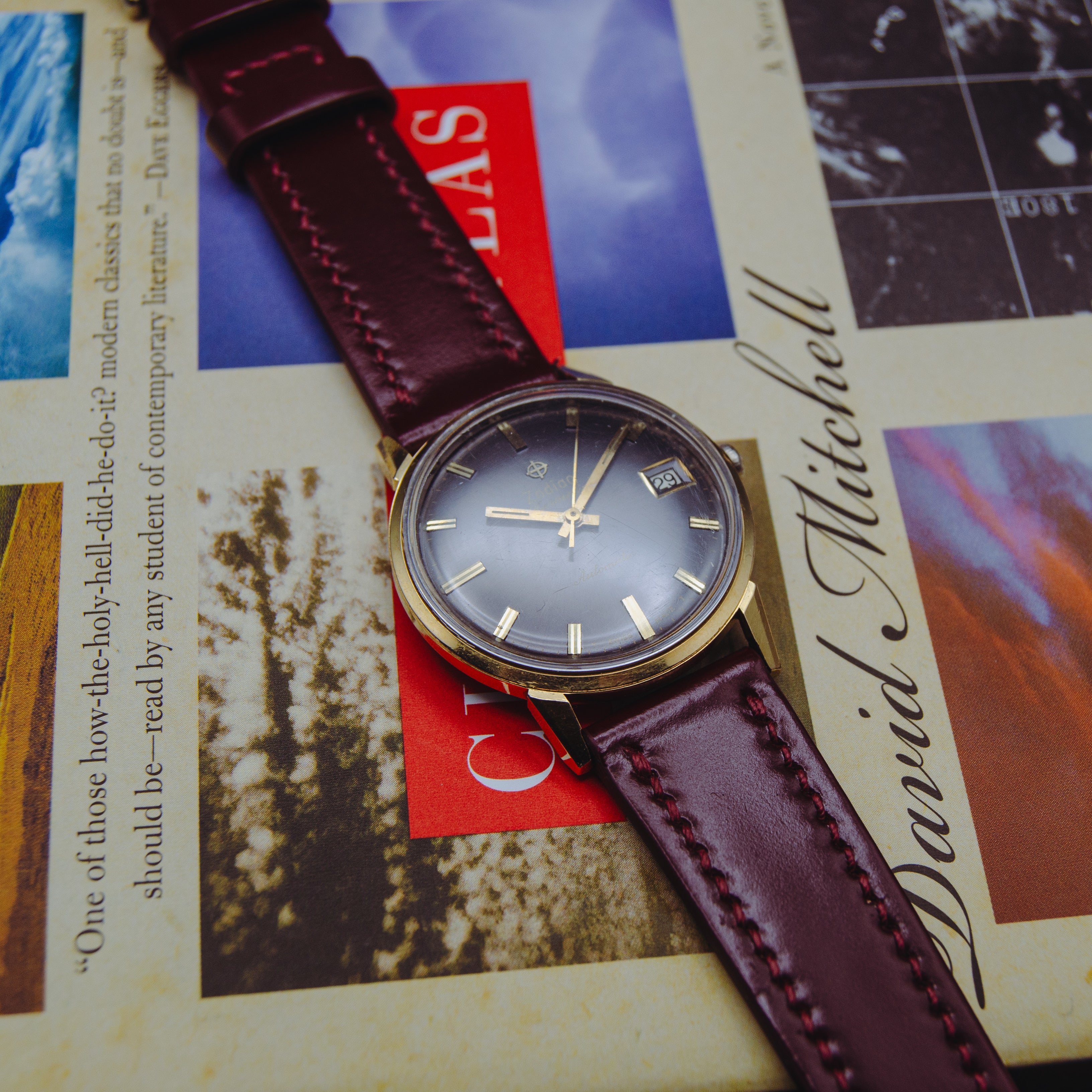 1960s Zodiac Hermetic Automatic - Grey Dial - Custom Oxblood Shinki Hikaku Leather Strap