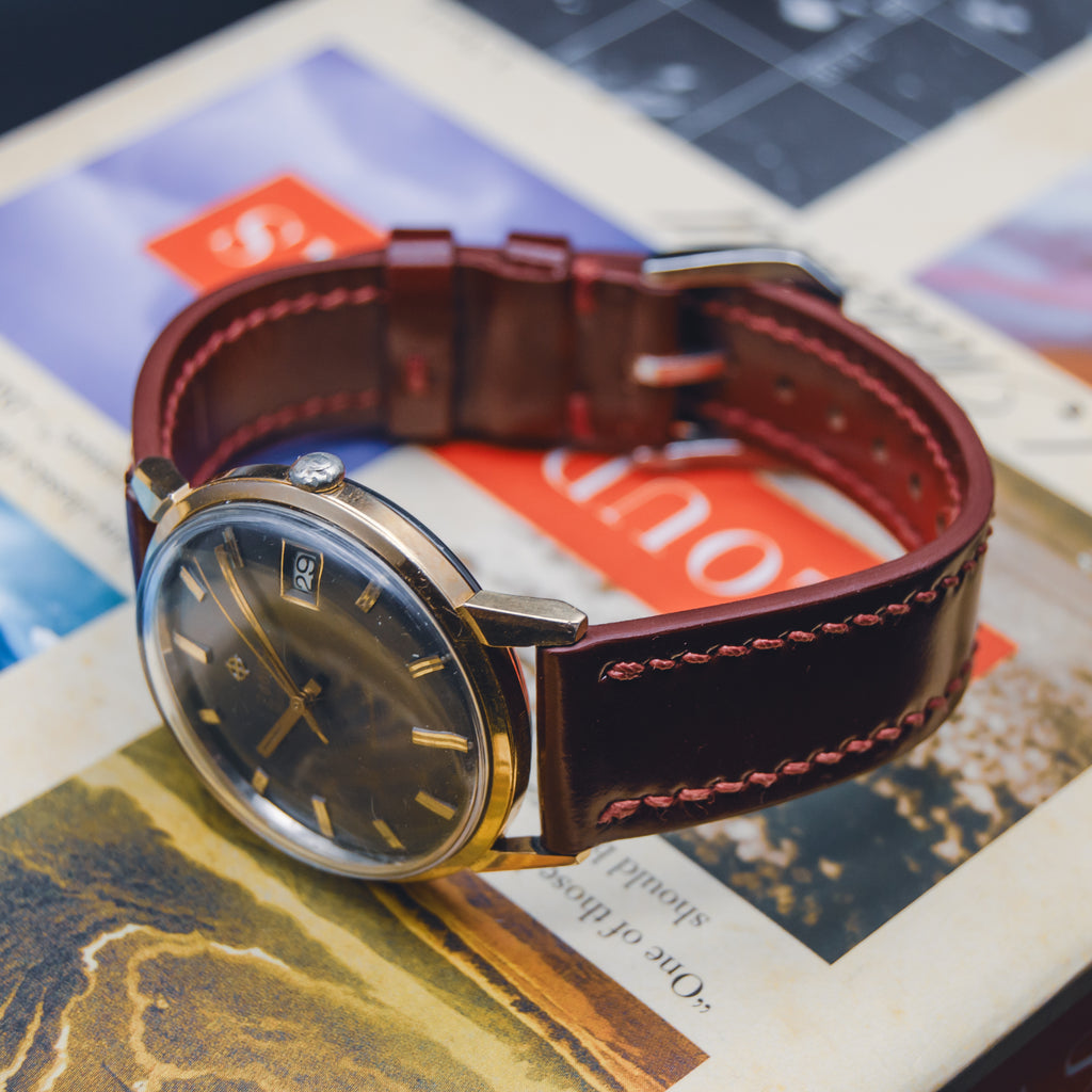 1960s Zodiac Hermetic Automatic - Grey Dial - Custom Oxblood Shinki Hikaku Leather Strap