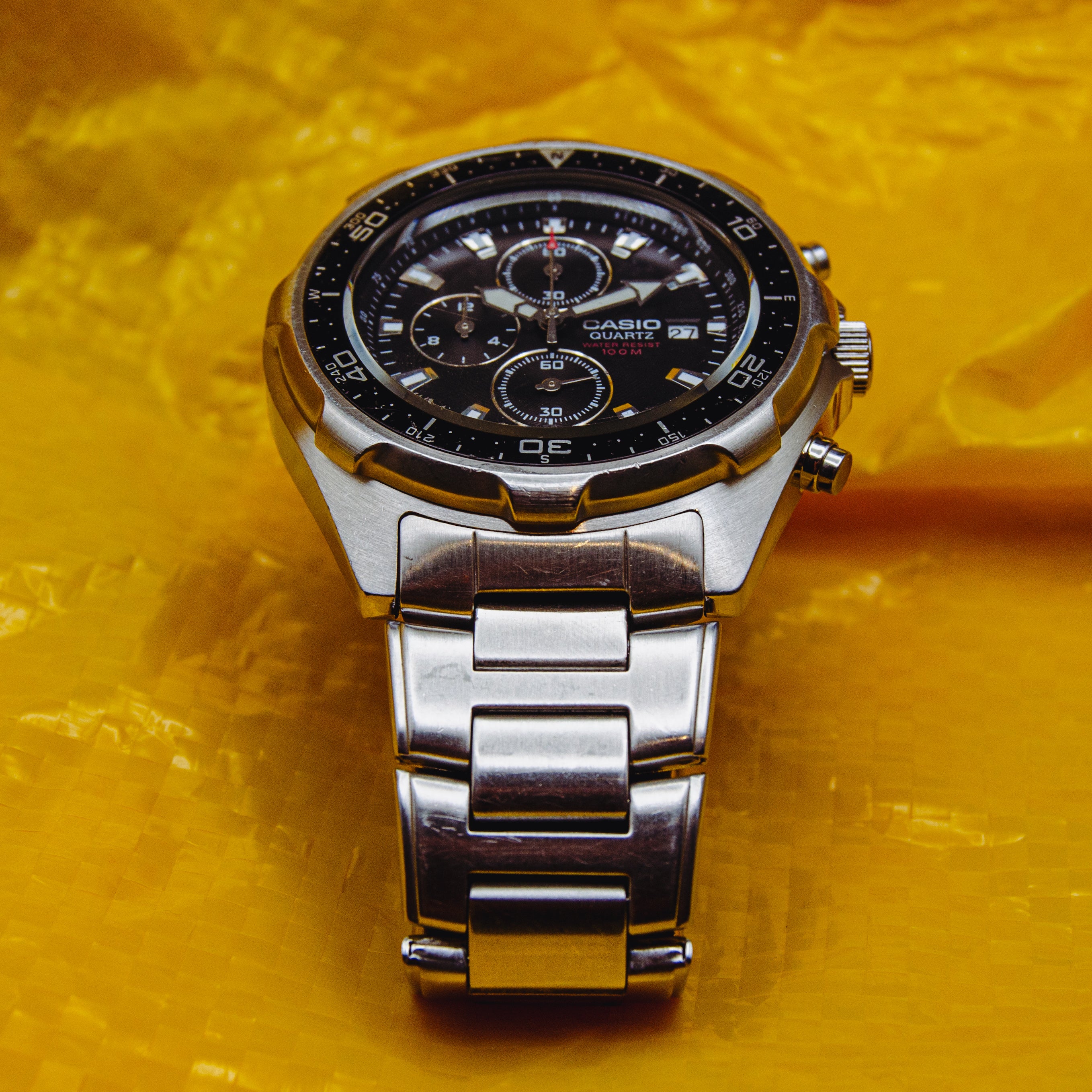 1990s Casio AMW-330 Chronograph - Compass Bezel - 100M Diver Style - Black Dial