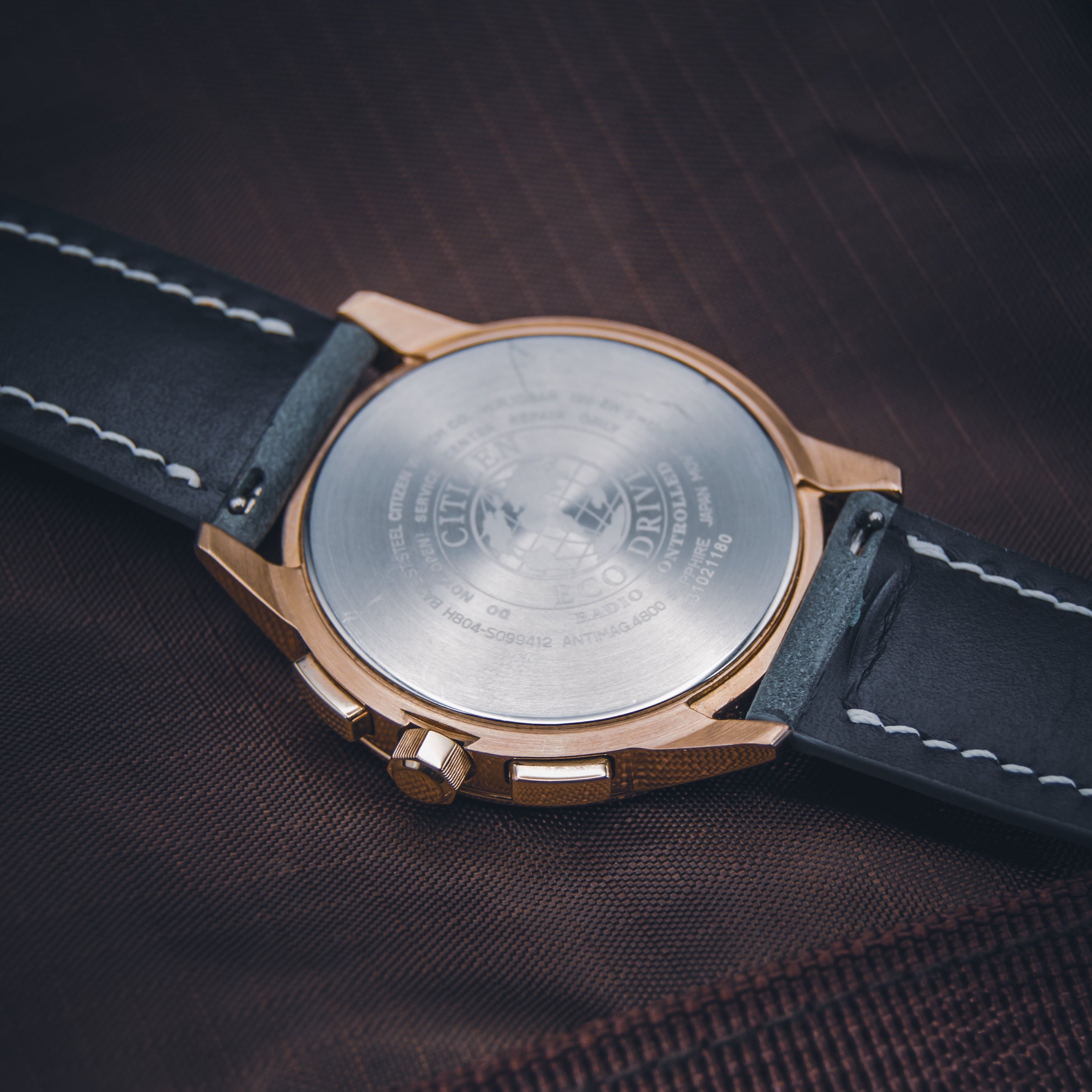 Citizen Eco-Drive AT8113-12H World Chronograph - Rose Gold & Grey - Custom Suede on Original Deployant Hardware